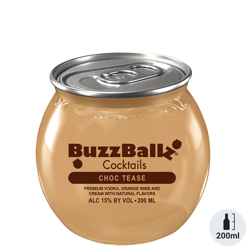 Buzzballz Chocolate Tease 200ML Front Bottle Label