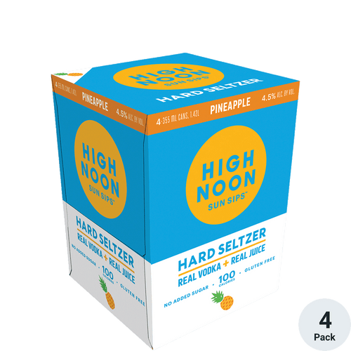 High Noon Hard Seltzer Pineapple 4pk-12oz Cans Front Bottle Label