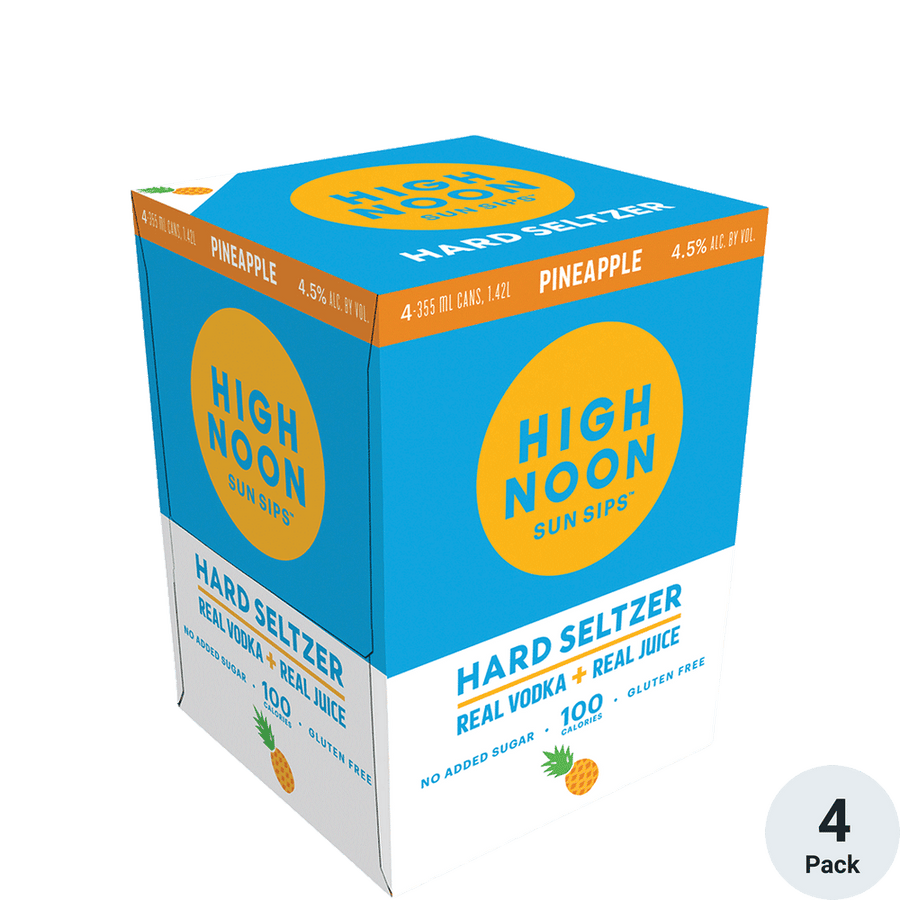 High Noon Hard Seltzer Pineapple 4pk-12oz Cans Front Bottle Label
