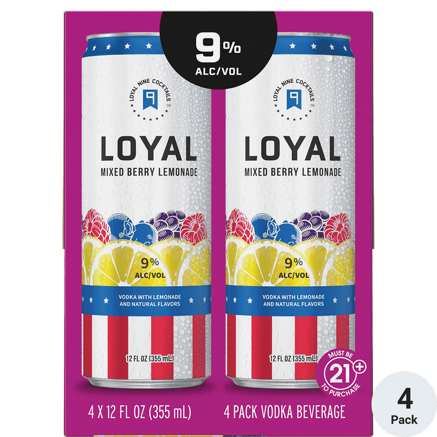 Loyal 9 Mixed Berry Lemonade 4pk-12oz Cans Front Bottle Label
