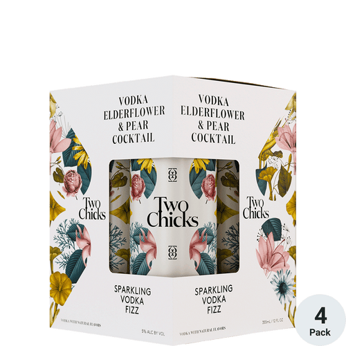 Two Chicks Elderflower & Pear Vodka 4pk-12oz Cans Front Bottle Label
