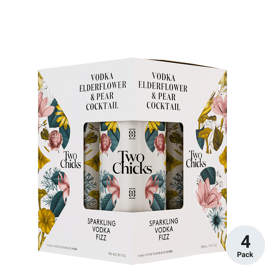 Two Chicks Elderflower & Pear Vodka 4pk-12oz Cans Front Bottle Label