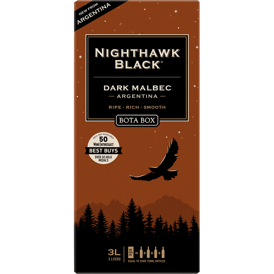 Bota Box Nighthawk Black Dark Malbec 3L Front Bottle Label
