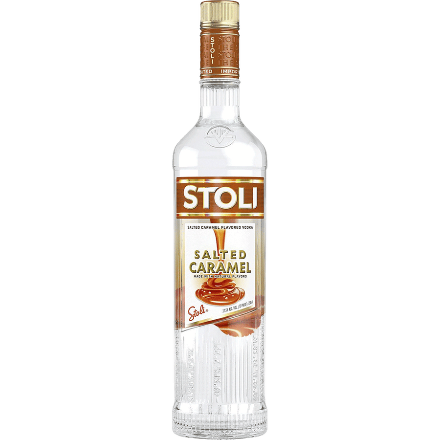 Stolichnaya Salted Karamel 750ML Front Bottle Label
