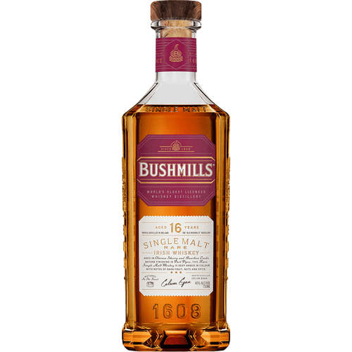 Bushmills 16 Years Old Rare Triple Distilled Single Malt 750ML Front Bottle Label
