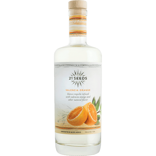 21 Seeds Tequila Valencia Orange 750ML Front Bottle Label