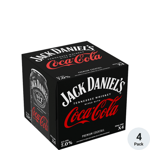 Jack Daniel's Coca Cola Canned Cocktail 4pk-12oz Cans Front Bottle Label