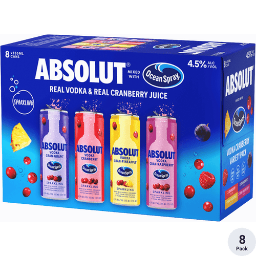 Absolut Ocean Spray Variety 8pk-12oz Cans Front Bottle Label