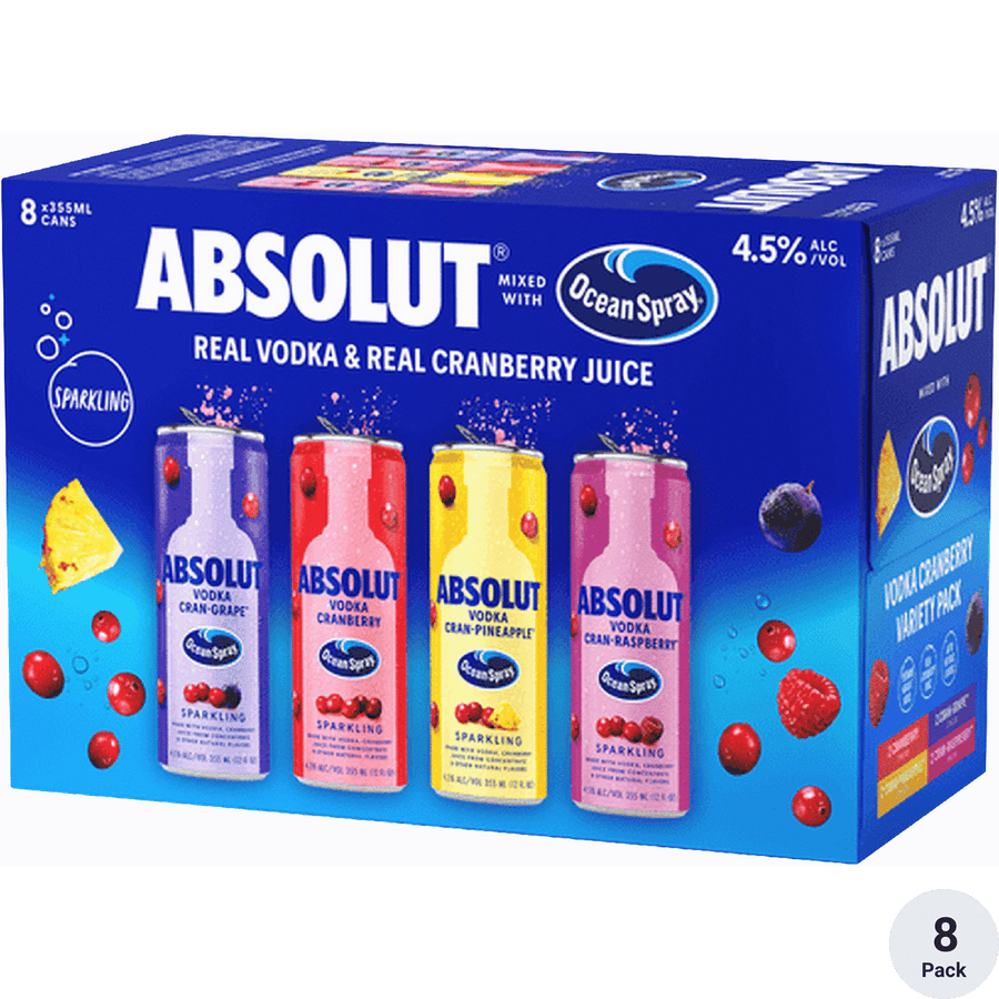 Absolut Ocean Spray Variety 8pk-12oz Cans Front Bottle Label