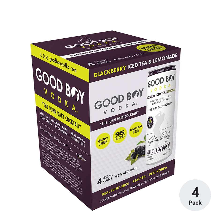 Good Boy Blackberry Iced Tea and Lemonade 4pk-12oz Cans Front Bottle Label