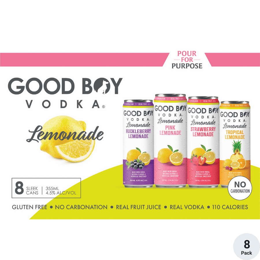 Good Boy Vodka Lemonade Variety Pack 8pk-12oz Cans Front Bottle Label