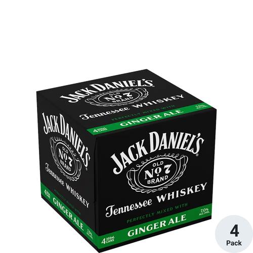 Jack Daniel's Old No. 7 Tennessee Whiskey & Ginger 4pk-12oz Cans Front Bottle Label