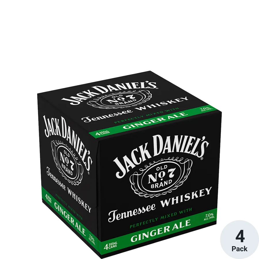 Jack Daniel's Old No. 7 Tennessee Whiskey & Ginger 4pk-12oz Cans Front Bottle Label