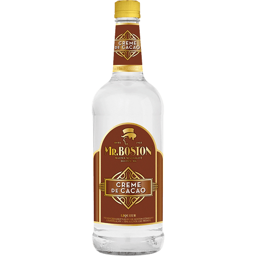 Mr Boston Creme de Cacao White 1L Front Bottle Label