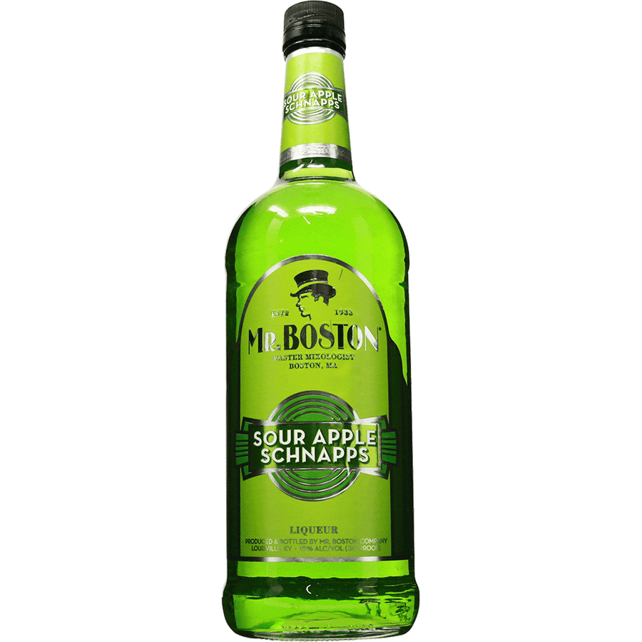 Mr Boston Sour Apple Schnapps 1L Front Bottle Label