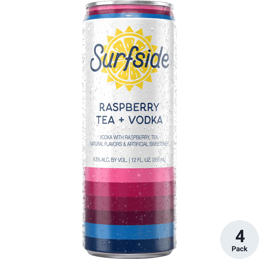 Surfside Vodka Raspberry Tea 4pk-12oz Cans Front Bottle Label