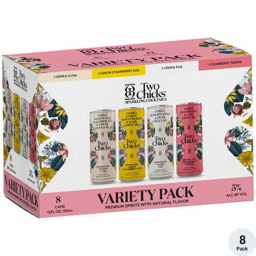 Two Chicks Vodka Variety 8pk-12oz Cans Front Bottle Label