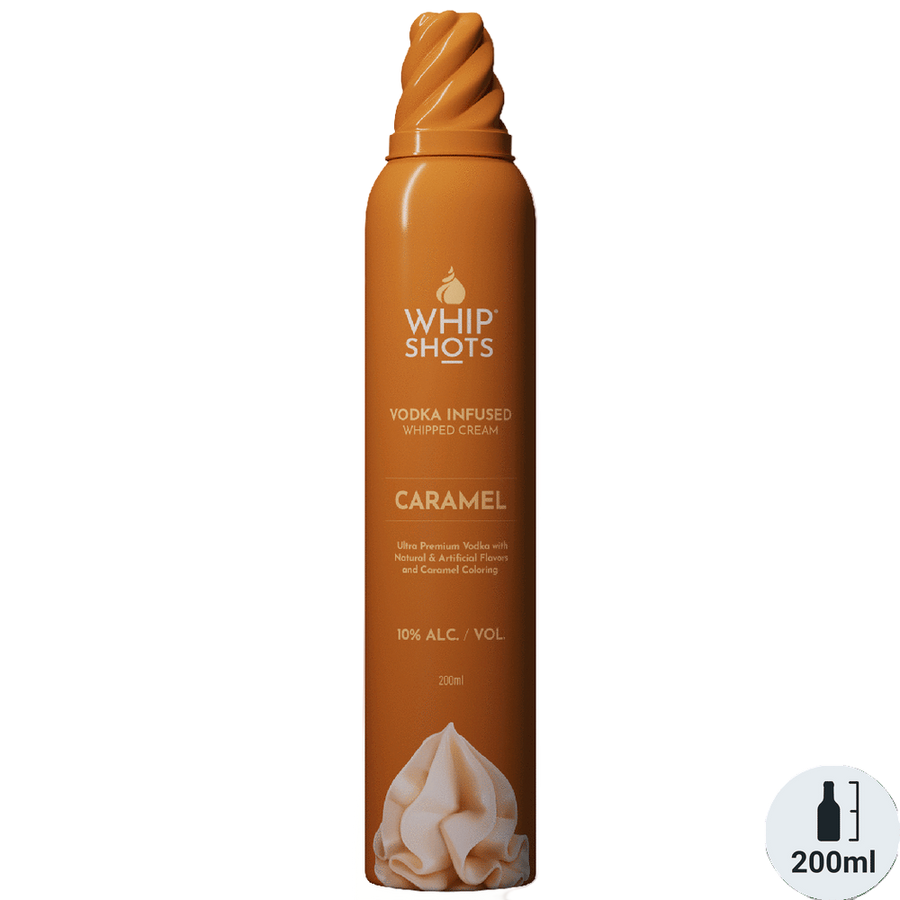 Whip Shots Caramel Vodka Infused Whipped Cream 200ML Front Bottle Label