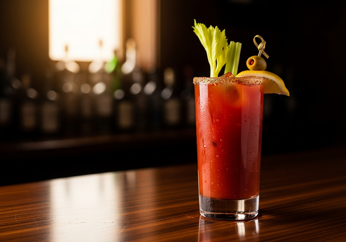 Bloody Mary Recipe cocktail in glass with garnish