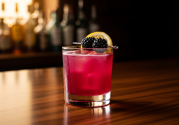 Bramble Recipe cocktail in glass with garnish