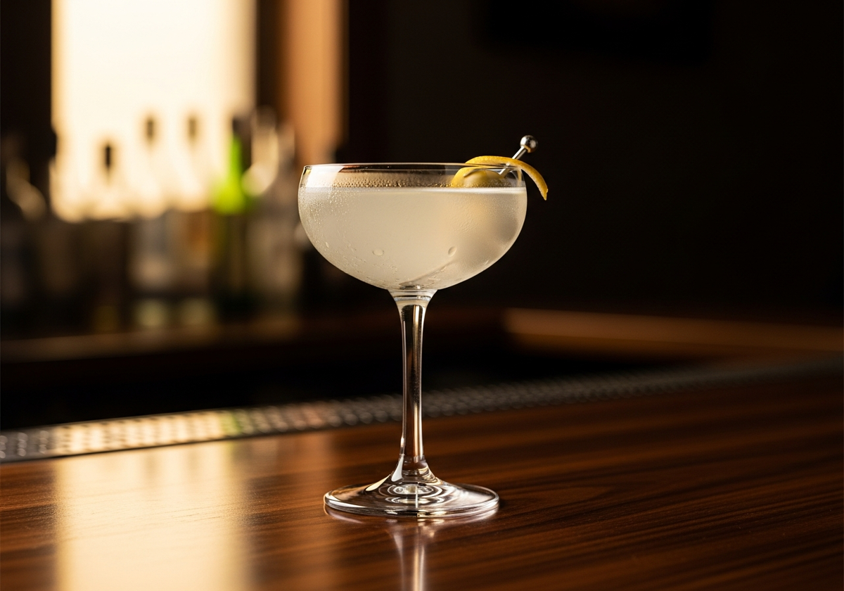 Gin Martini Recipe cocktail in glass with garnish