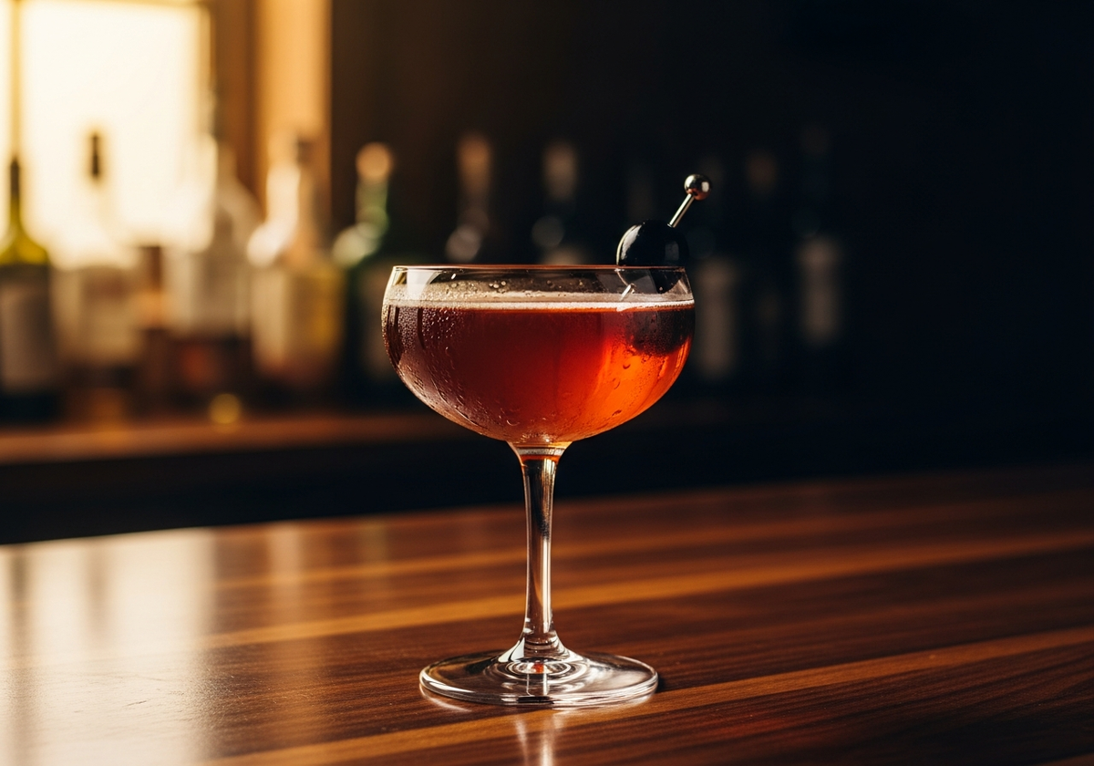 Manhattan Recipe cocktail in glass with garnish