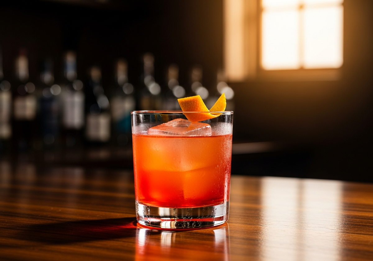 Mezcal Negroni Recipe cocktail in glass with garnish