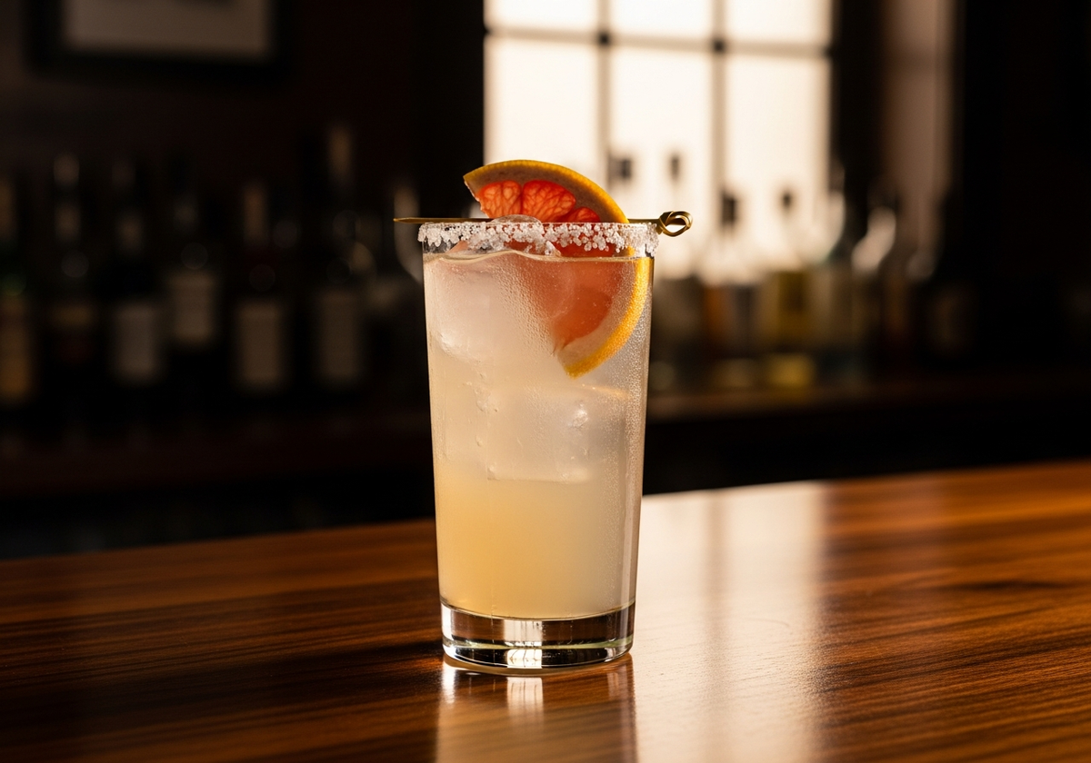 Paloma Recipe cocktail in glass with garnish