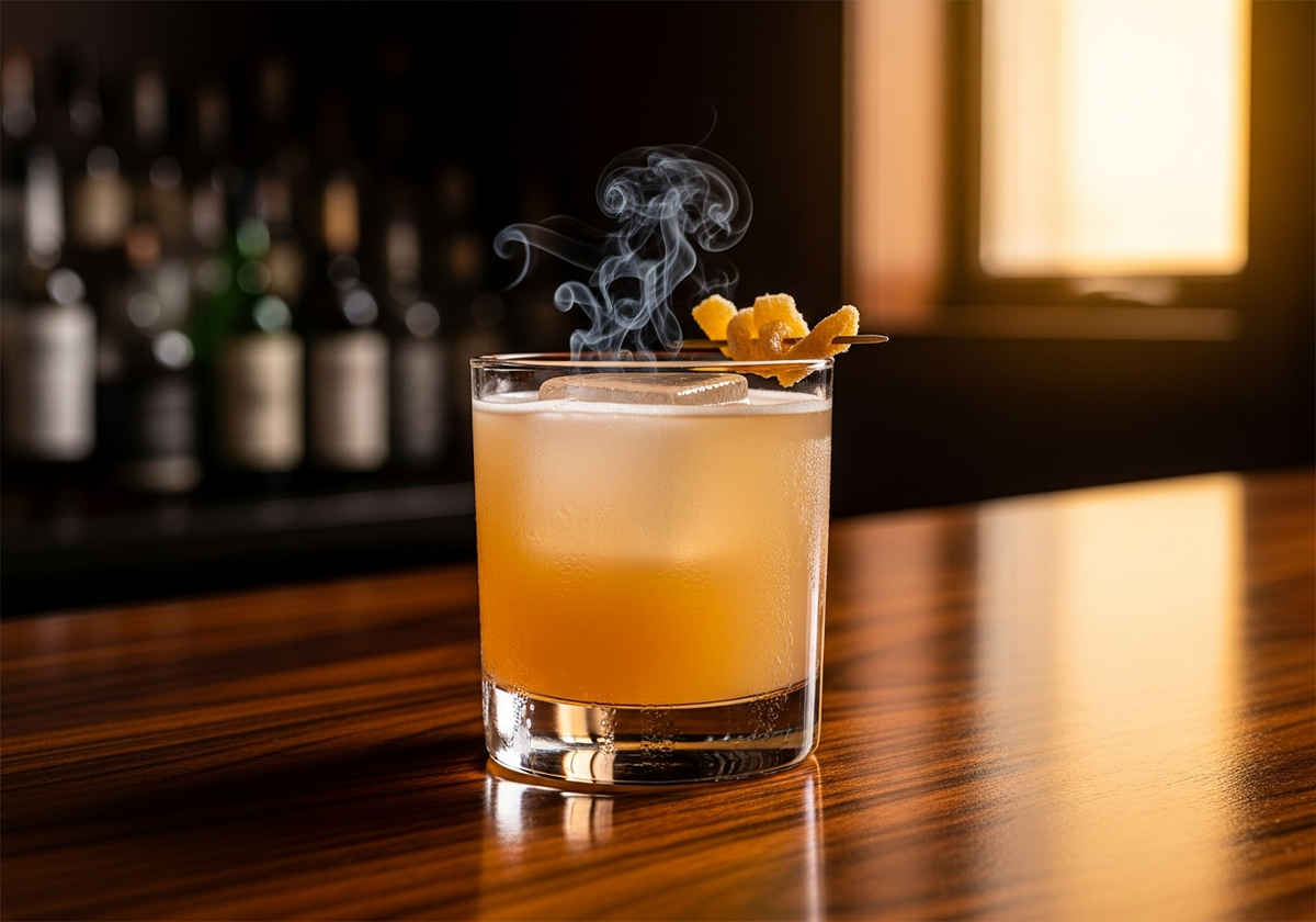 Penicillin Recipe cocktail in glass with garnish