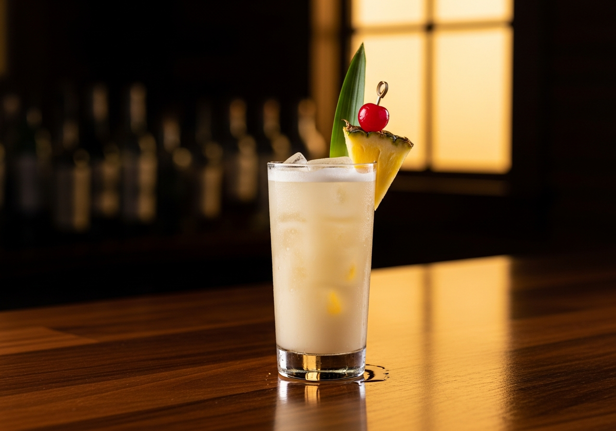 Piña Colada Recipe cocktail in glass with garnish