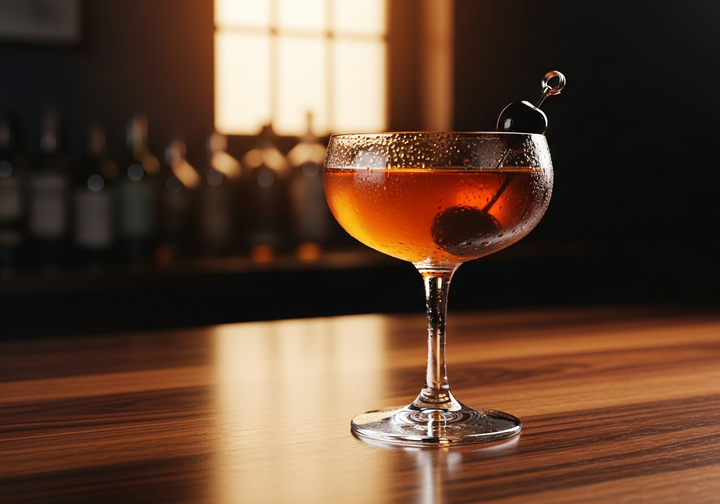 Rob Roy Recipe cocktail in glass with garnish