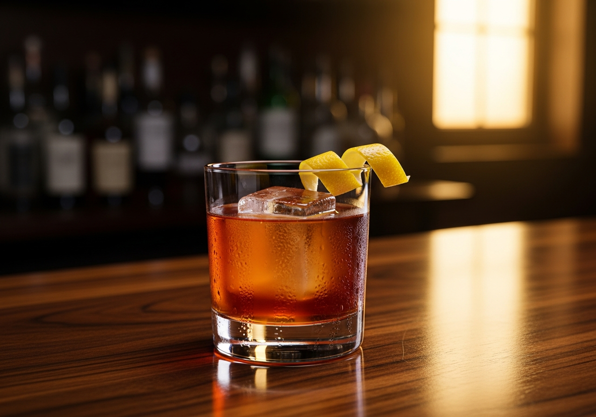 Sazerac Recipe cocktail in glass with garnish