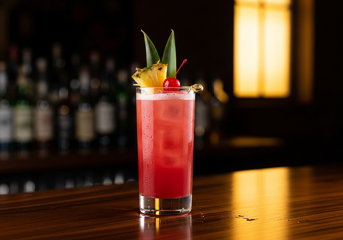 Singapore Sling Recipe cocktail in glass with garnish