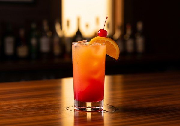 Tequila Sunrise Recipe cocktail in glass with garnish