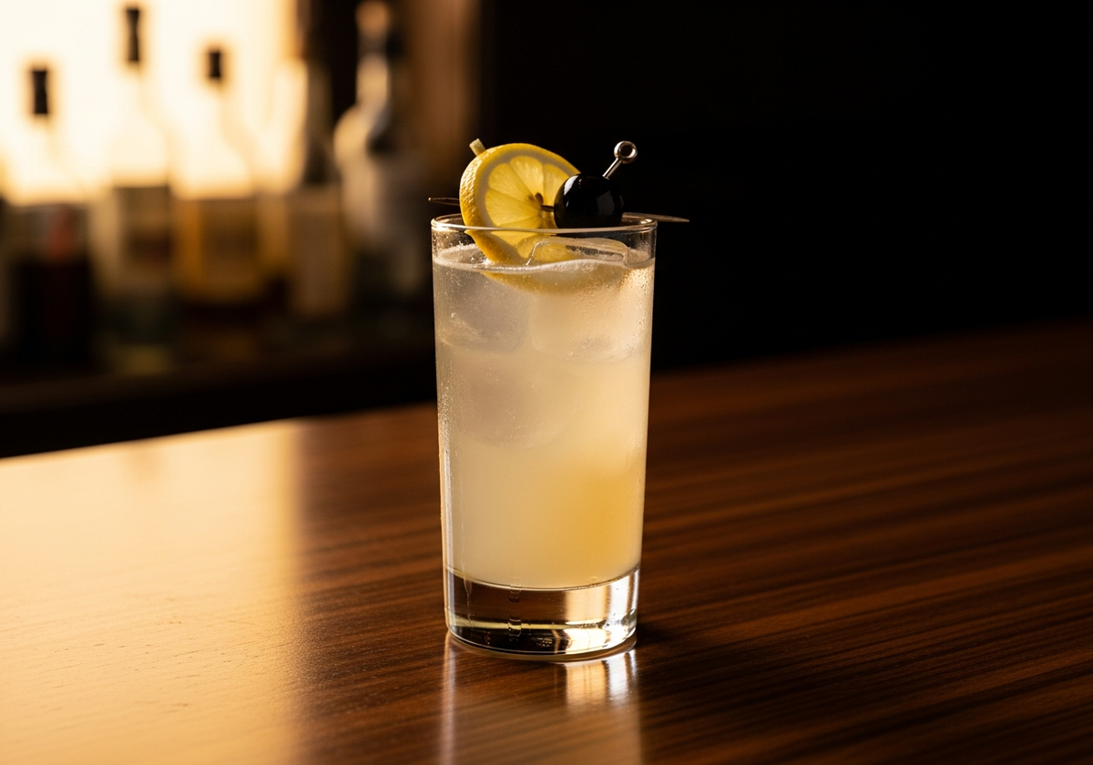 Tom Collins Recipe cocktail in glass with garnish