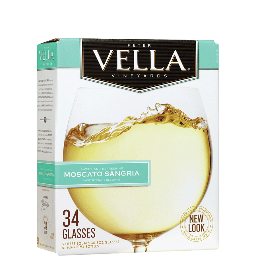 Peter Vella Moscato Sangria 5L Front Bottle Label