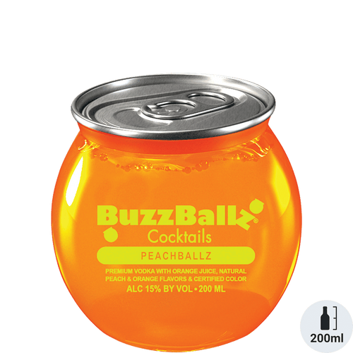 Buzzballz Peachballz 200ML Front Bottle Label