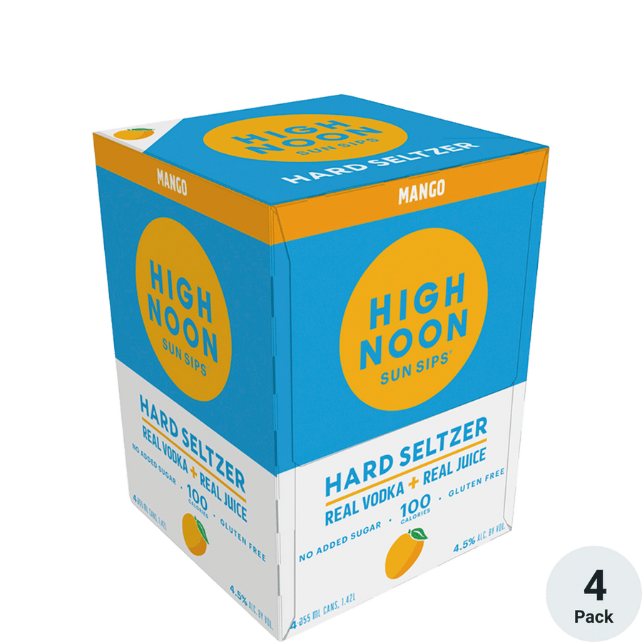 High Noon Hard Seltzer Mango 4pk-12oz Cans Front Bottle Label