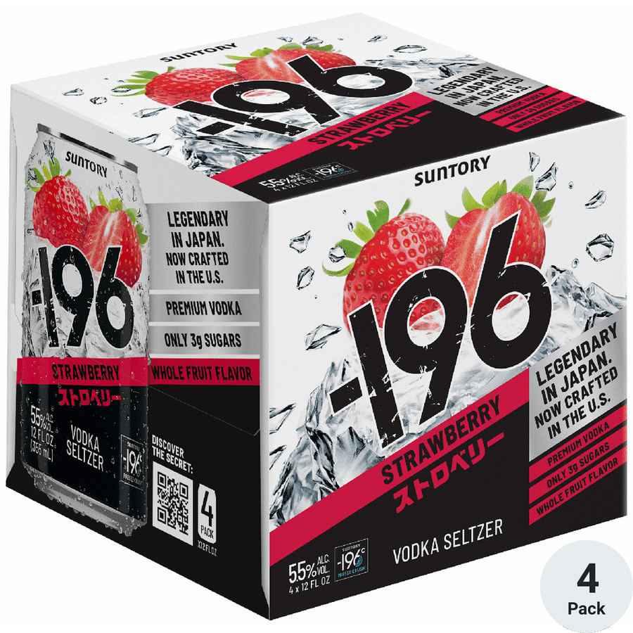 '-196 strawberry vodka seltzer 4pk-12oz Cans Front Bottle Label