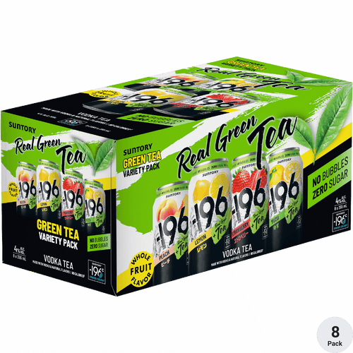 '-196 Green Tea Zero Sugar Variety Pack 8pk-12oz Cans Front Bottle Label