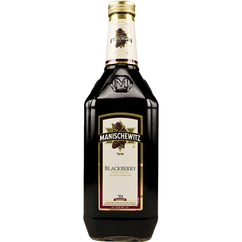 Manischewitz Blackberry Kosher 1.5L Front Bottle Label