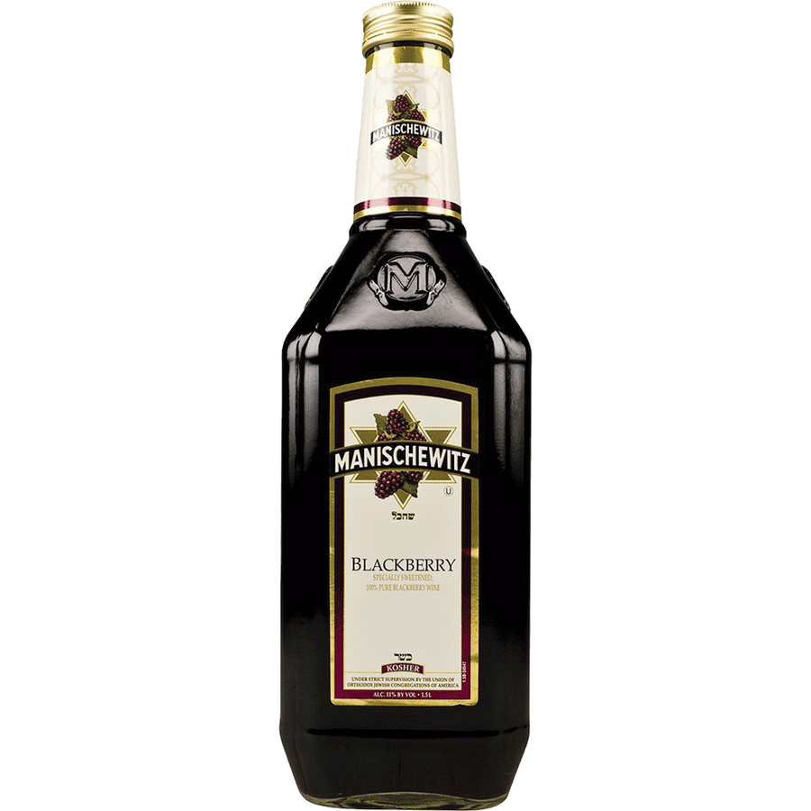 Manischewitz Blackberry Kosher 1.5L Front Bottle Label