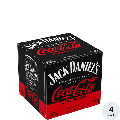 Jack Daniel's & Coca-Cola Zero Sugar Canned Cocktail 4pk-12oz Cans Front Bottle Label