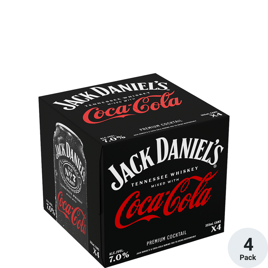 Jack Daniel's Coca Cola Canned Cocktail 4pk-12oz Cans Front Bottle Label