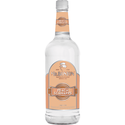 Mr. Boston Peach Schnapps 1L Front Bottle Label