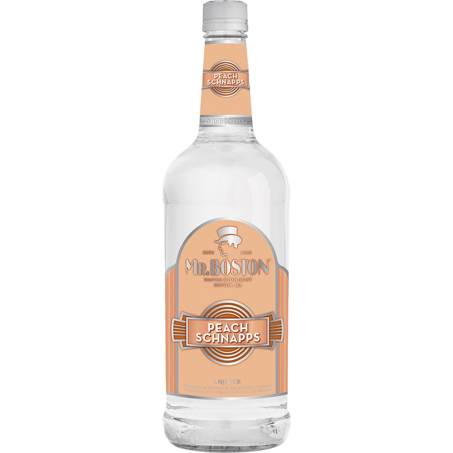 Mr. Boston Peach Schnapps 1L Front Bottle Label