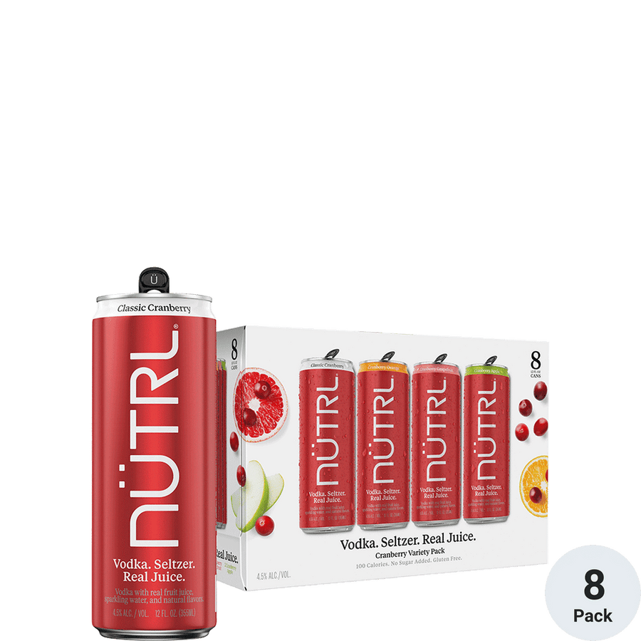 NUTRL Cranberry Variety 8 Pack 8pk-12oz Cans Front Bottle Label