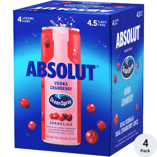 Absolut Ocean Spray Vodka Cranberry 4pk-12oz Cans Front Bottle Label