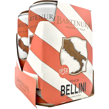 Bartenura Peach Bellini 4PK 250ML Cans Front Bottle Label