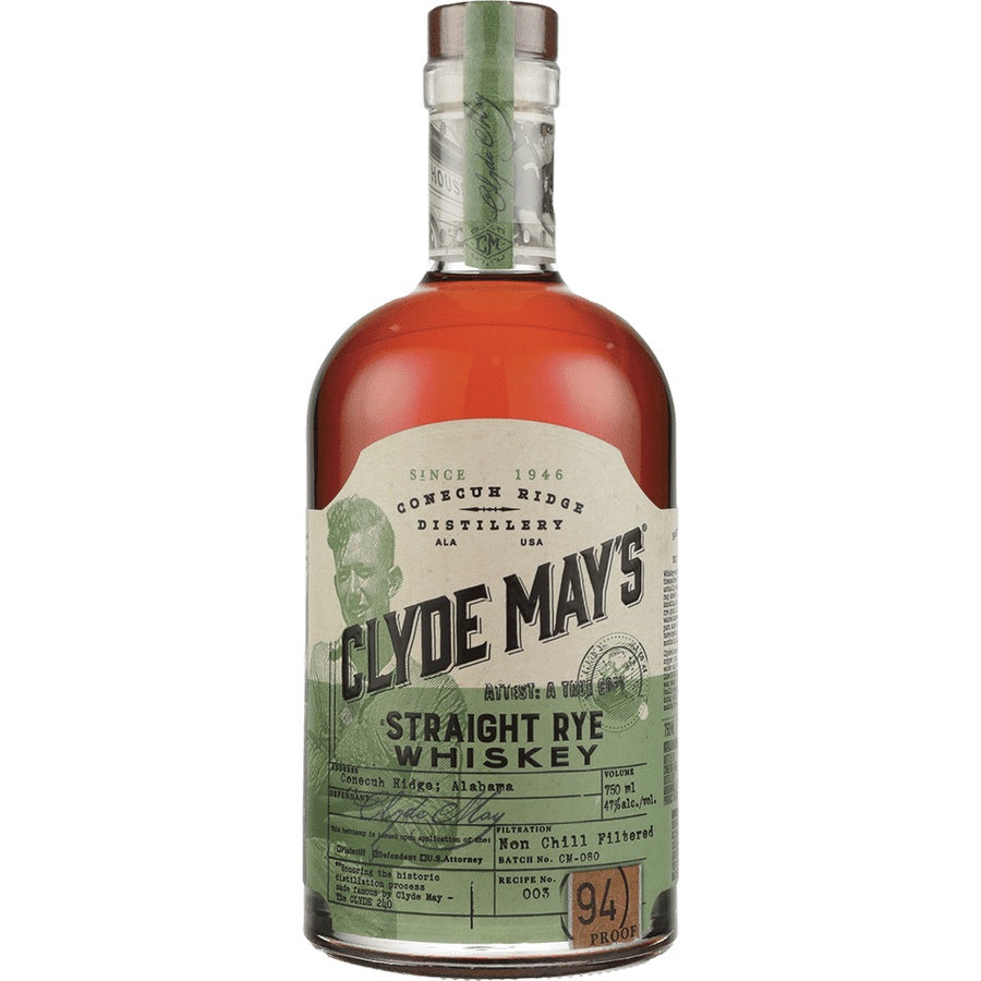 Clyde May's Straight Rye Whiskey 750ML Front Bottle Label